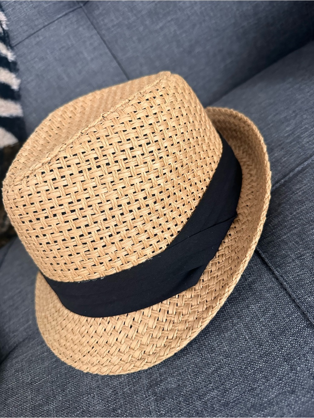 Woven Straw Fedora Hat with Black Band